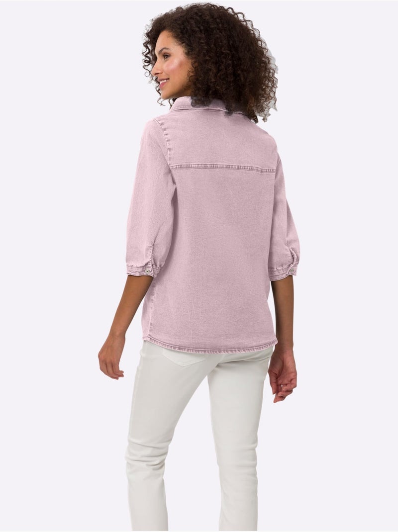 Chemisier En Jean Col à Revers élégant - Taille Standard - Helline Rose - Kiabi