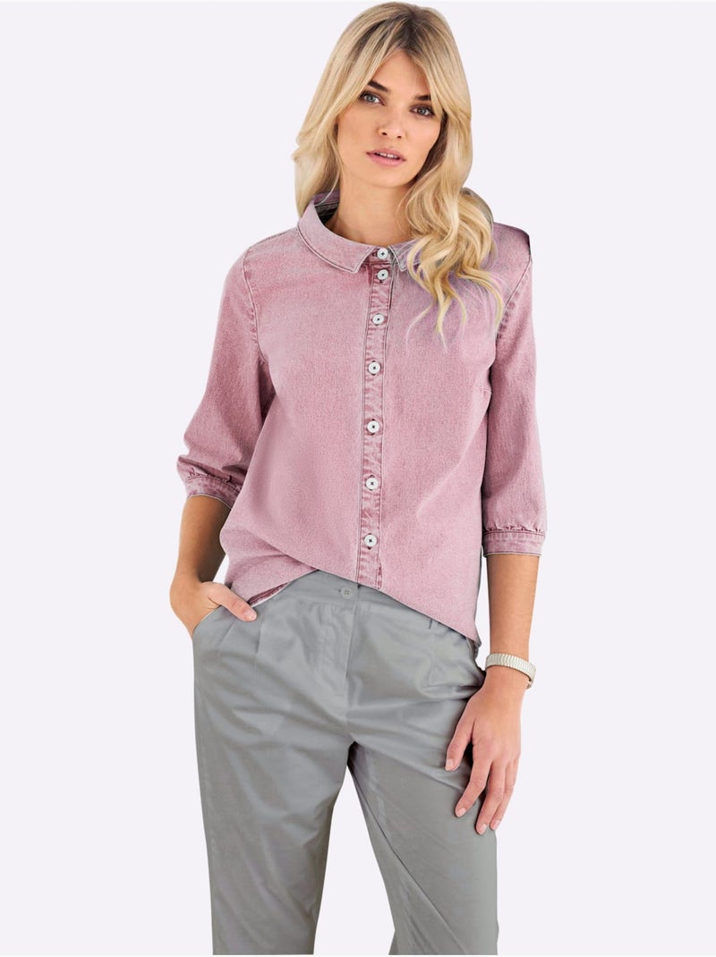 Chemisier En Jean Col à Revers élégant - Taille Standard - Helline Rose - Kiabi