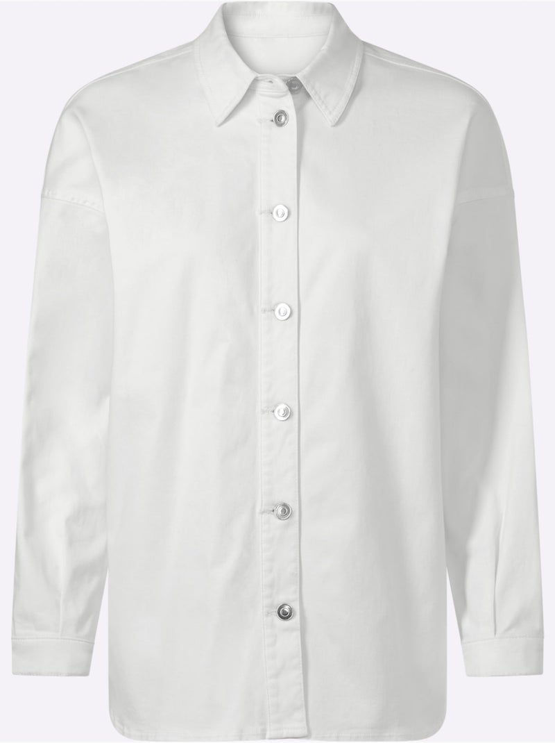 Chemisier En Jean Coton Extensible Confortable - Taille Standard - Helline Ecru - Kiabi