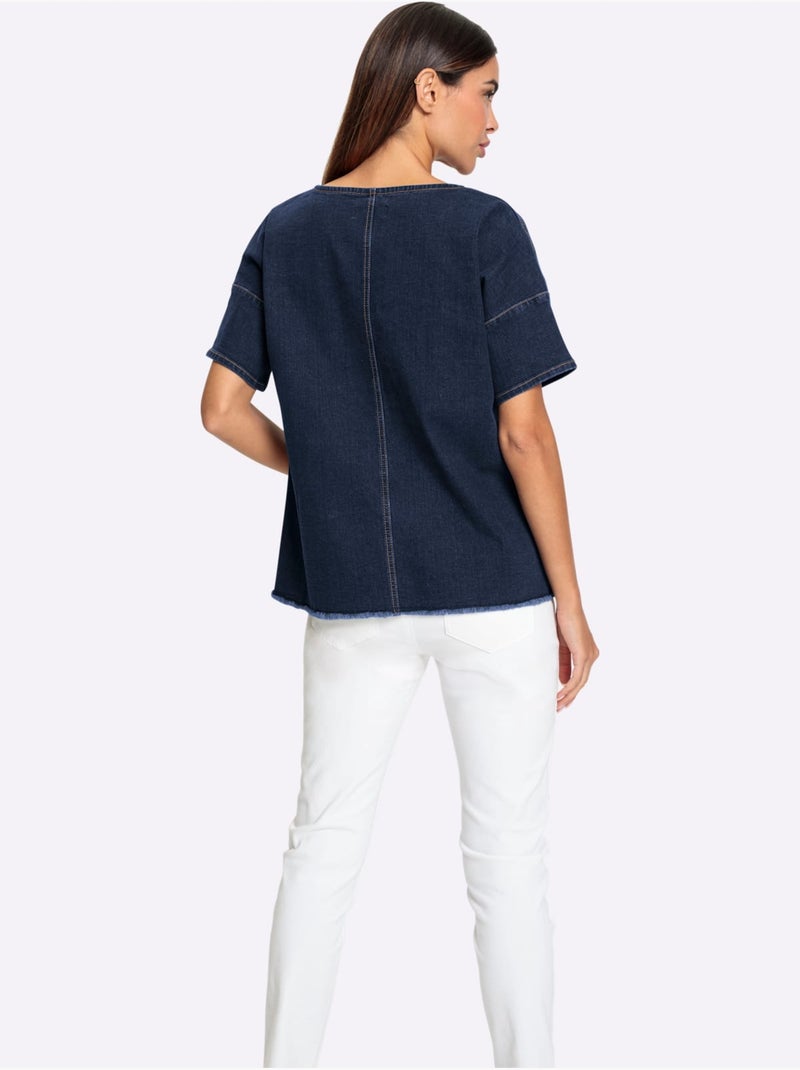 Chemisier En Jean Denim Doux - Taille Standard - Helline Bleu foncé - Kiabi