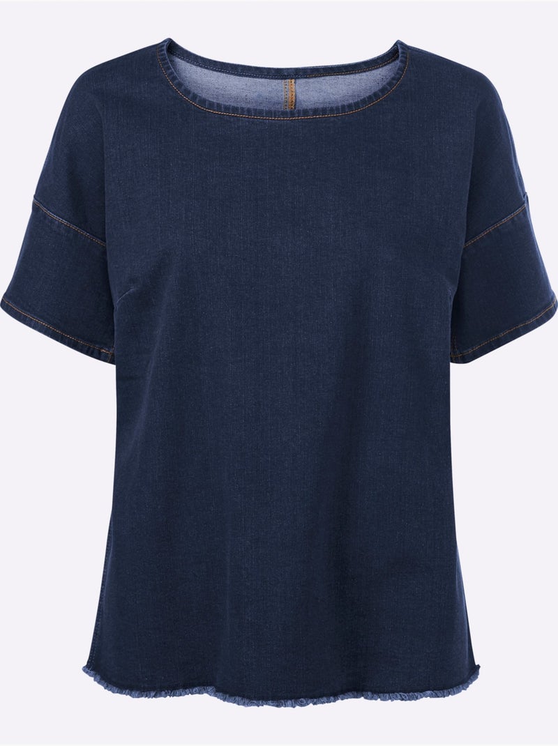 Chemisier En Jean Denim Doux - Taille Standard - Helline Bleu foncé - Kiabi