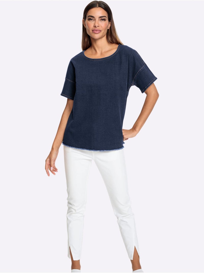 Chemisier En Jean Denim Doux - Taille Standard - Helline Bleu foncé - Kiabi