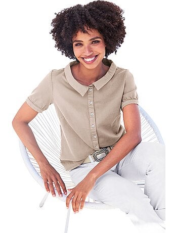 Chemisier En Jean élégant Col Claudine Doublé - Taille Standard - helline