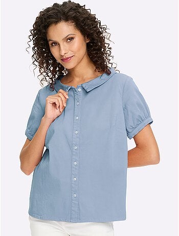 Chemisier En Jean élégant Col Claudine Doublé - Taille Standard - Helline
