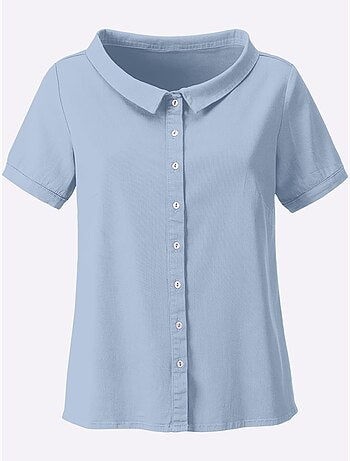 Chemisier En Jean élégant Col Claudine Doublé - Taille Standard - Helline