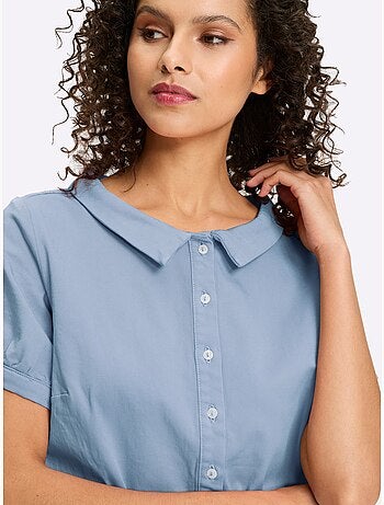 Chemisier En Jean élégant Col Claudine Doublé - Taille Standard - Helline