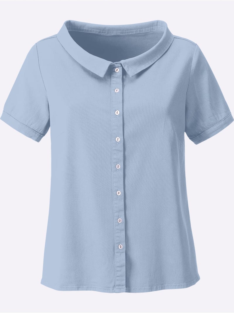 Chemisier En Jean élégant Col Claudine Doublé - Taille Standard - Helline Bleu ciel - Kiabi