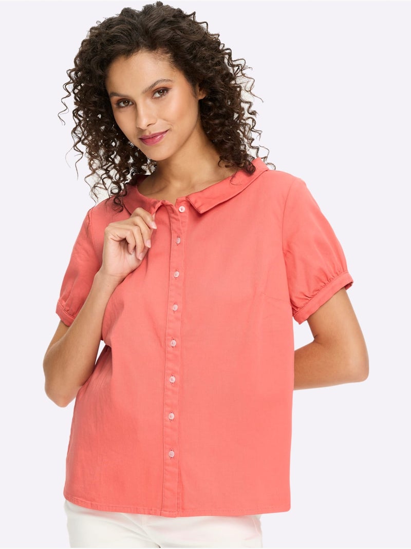 Chemisier En Jean élégant Col Claudine Doublé - Taille Standard - Helline Corail - Kiabi