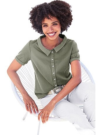 Chemisier En Jean élégant Col Claudine Doublé - Taille Standard - helline