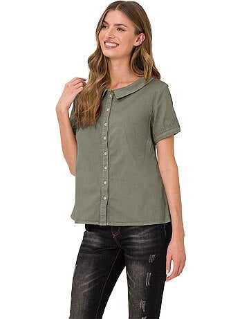 Chemisier En Jean élégant Col Claudine Doublé - Taille Standard - helline