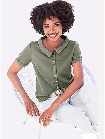 Chemisier En Jean élégant Col Claudine Doublé - Taille Standard - Helline