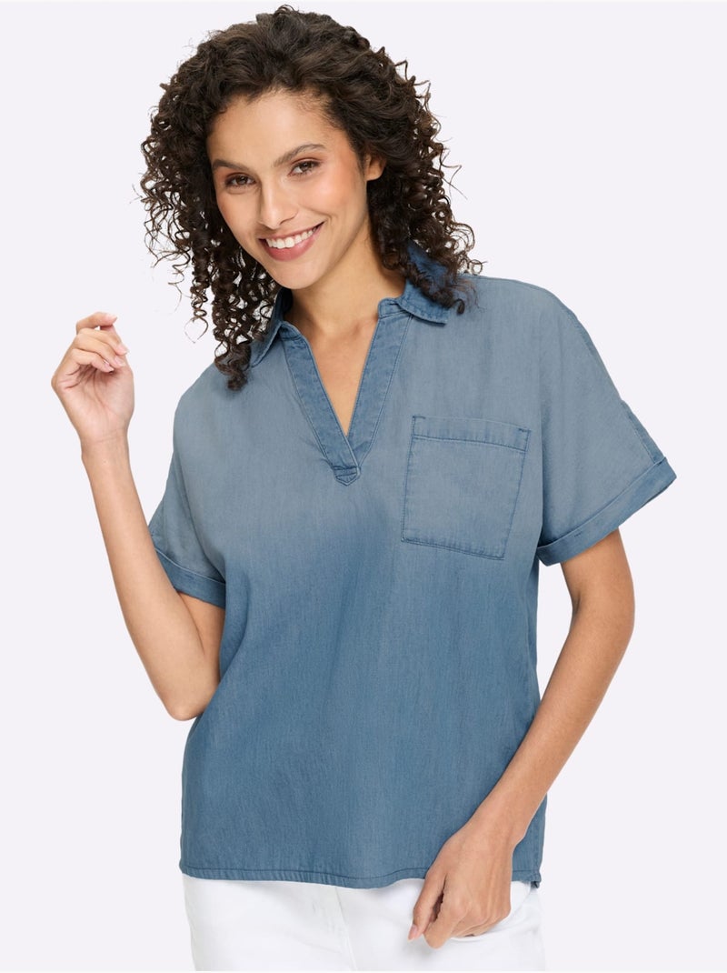 Chemisier en jean pur coton - taille standard - helline Bleu Blanc - Kiabi