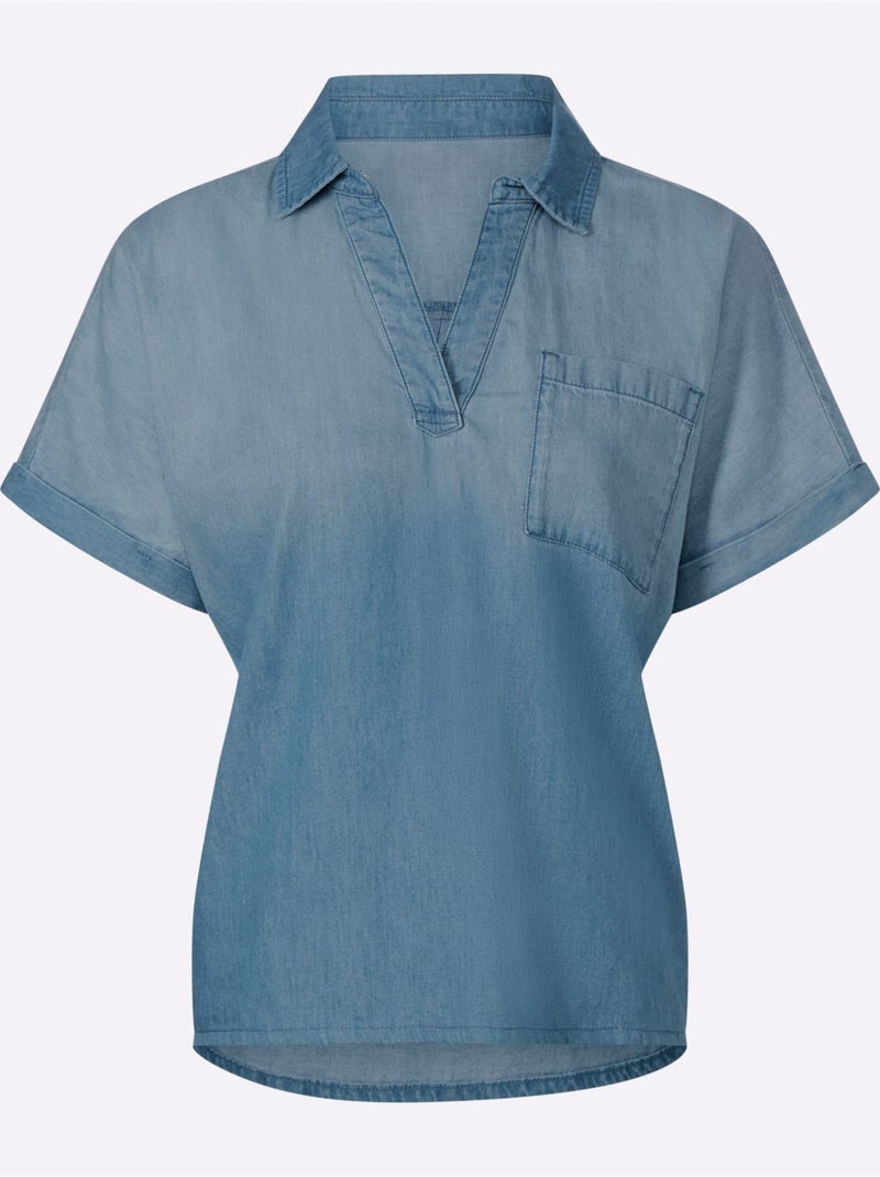 Chemisier en jean pur coton - taille standard - helline Bleu Blanc - Kiabi