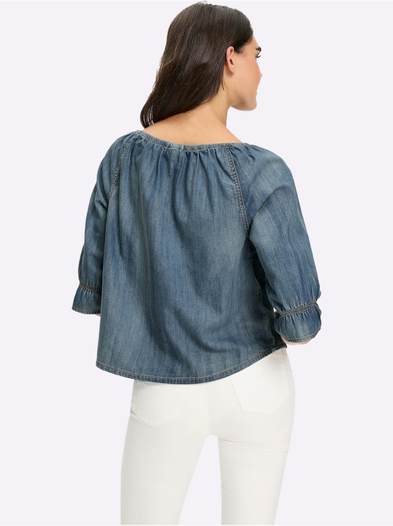 Chemisier en jean pur coton - taille standard - helline Bleu Blanc - Kiabi