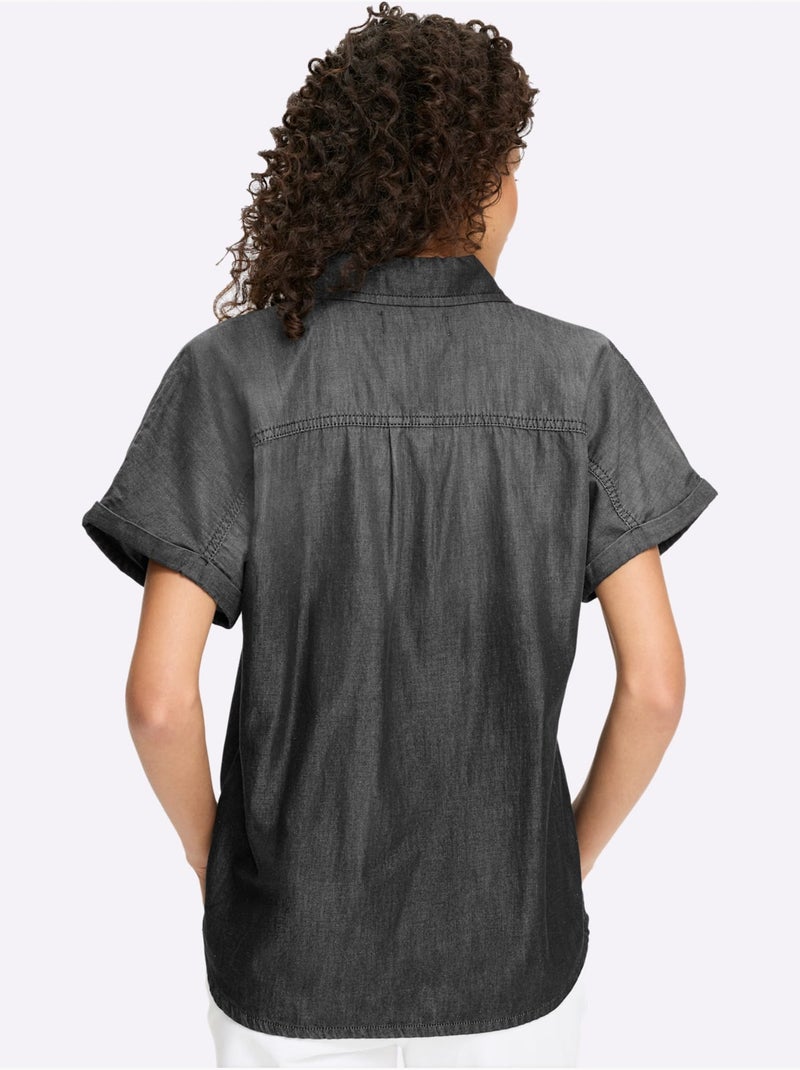 Chemisier en jean pur coton - taille standard - helline Noir - Kiabi