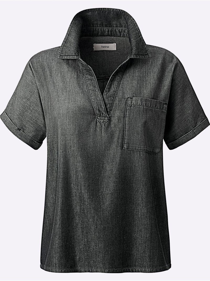 Chemisier en jean pur coton - taille standard - helline Noir - Kiabi