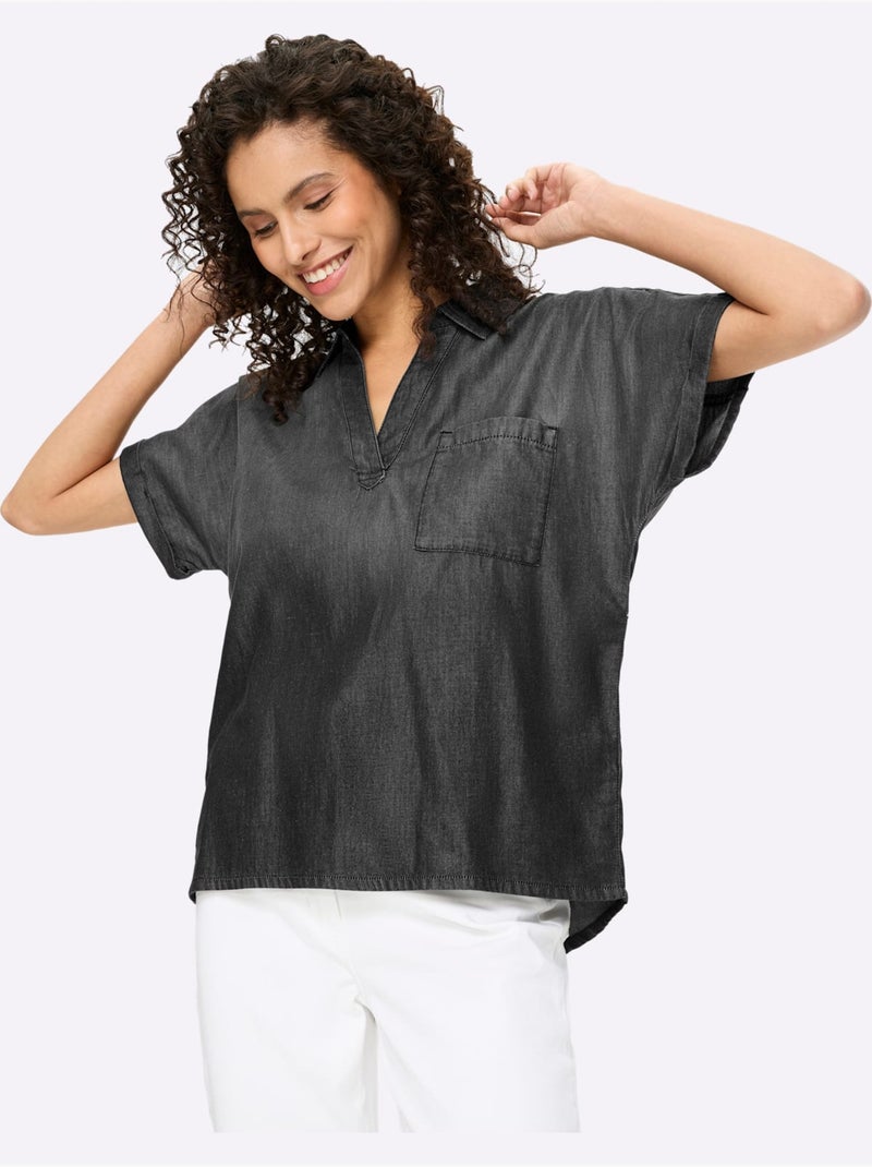 Chemisier en jean pur coton - taille standard - helline Noir - Kiabi