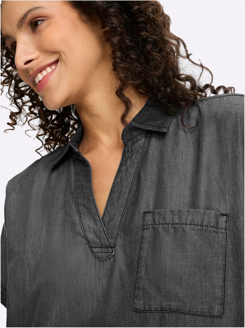 Chemisier en jean pur coton - taille standard - helline Noir - Kiabi