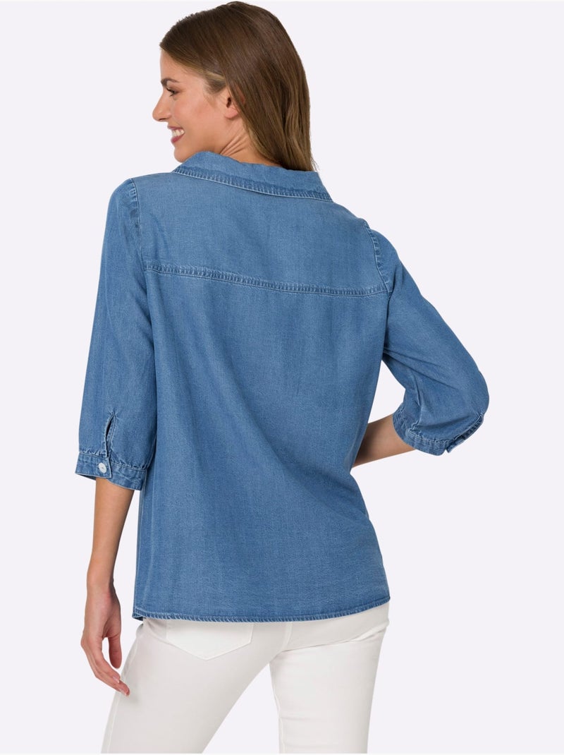 Chemisier En Jean Pur Lyocell - Taille Standard - Helline Bleu Blanc - Kiabi