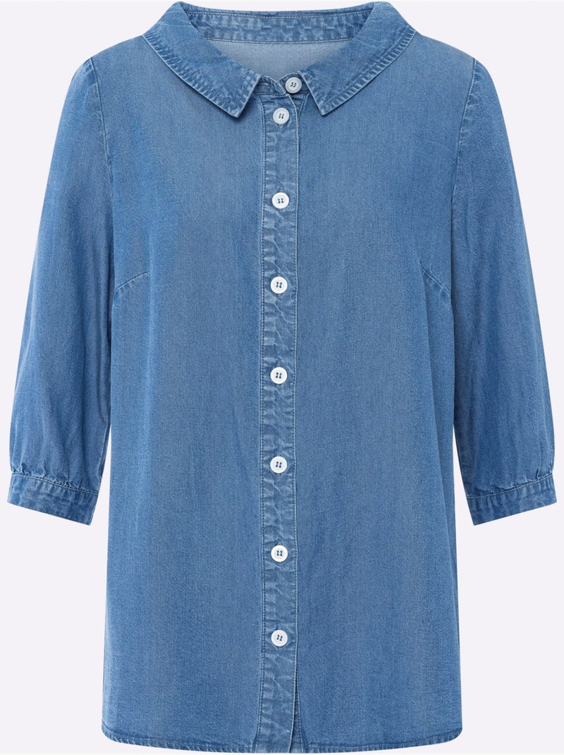 Chemisier En Jean Pur Lyocell - Taille Standard - Helline Bleu Blanc - Kiabi