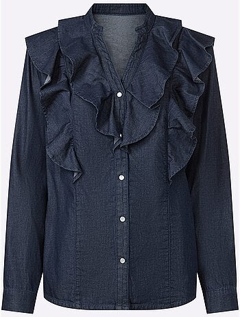 Chemisier En Jean Volants Tendance - Taille Standard - Helline