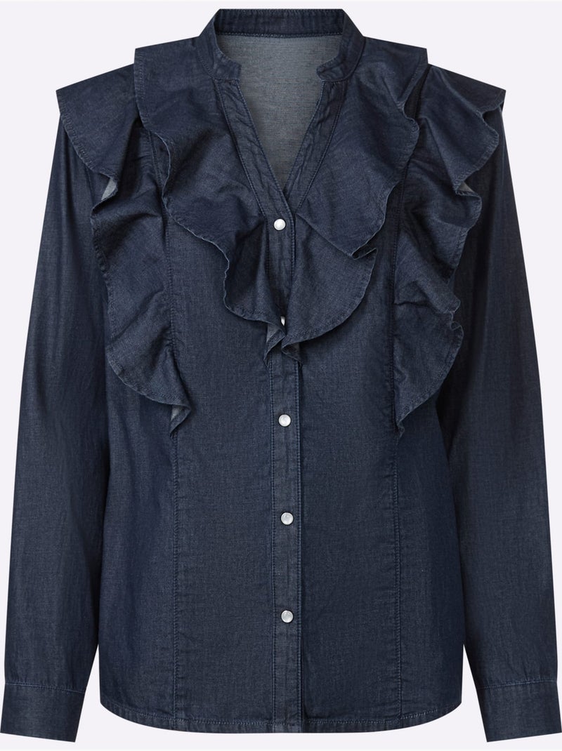 Chemisier En Jean Volants Tendance - Taille Standard - Helline Bleu foncé - Kiabi