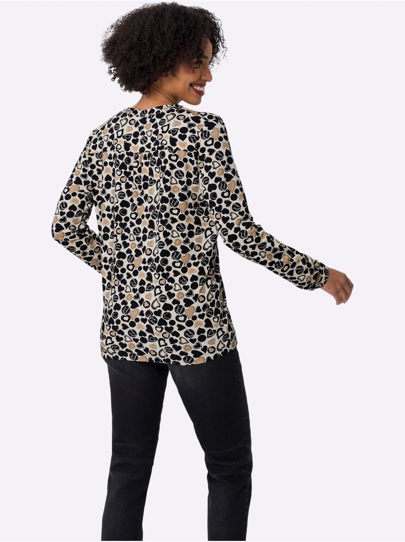 Chemisier En Jersey Motif Cœur Tendance - Taille Standard - Helline Blanc Noir - Kiabi