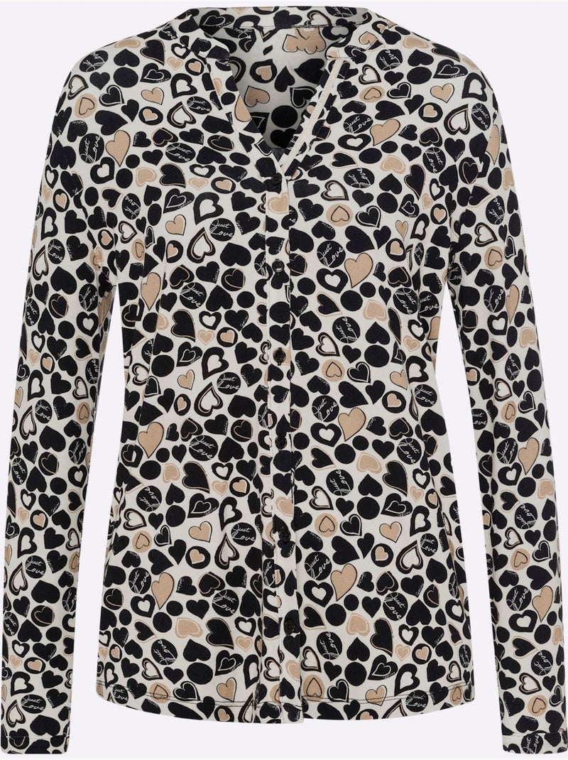 Chemisier En Jersey Motif Cœur Tendance - Taille Standard - Helline Blanc Noir - Kiabi