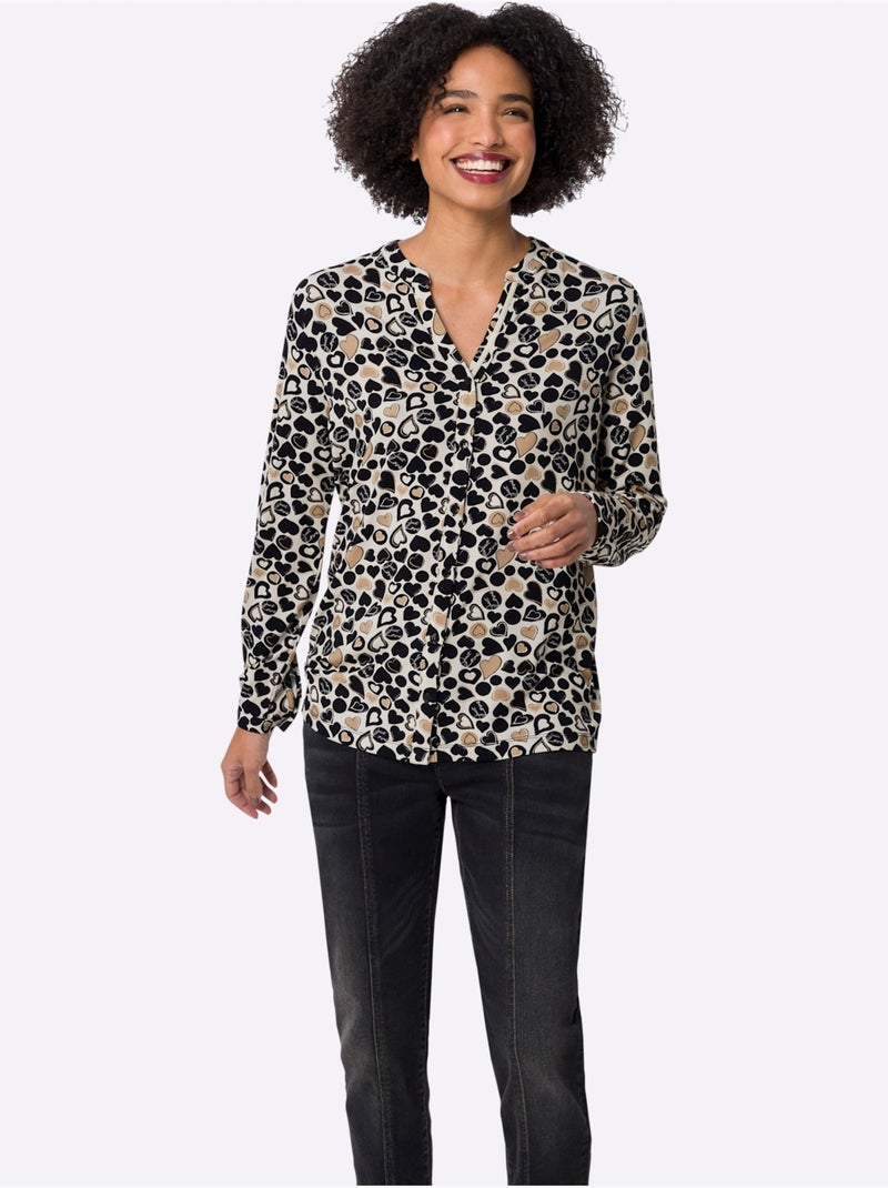 Chemisier En Jersey Motif Cœur Tendance - Taille Standard - Helline Blanc Noir - Kiabi