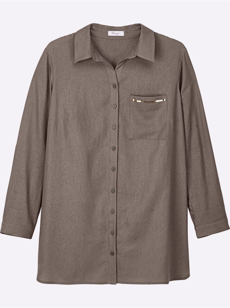 Chemisier En Lin Mélange Lin Et Viscose - Taille Standard - Sheego Gris taupe - Kiabi