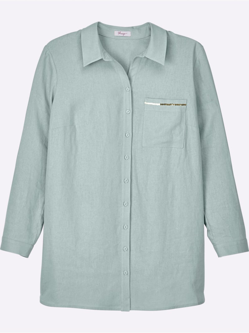 Chemisier En Lin Mélange Lin Et Viscose - Taille Standard - Sheego Vert - Kiabi