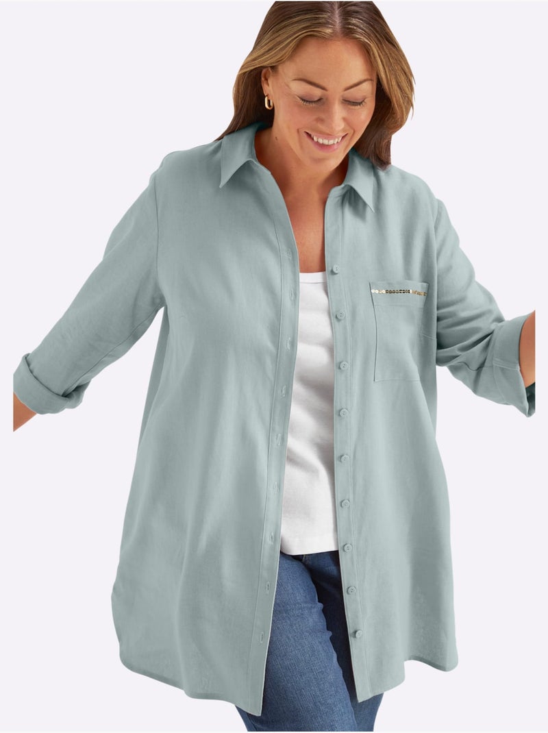 Chemisier En Lin Mélange Lin Et Viscose - Taille Standard - Sheego Vert - Kiabi