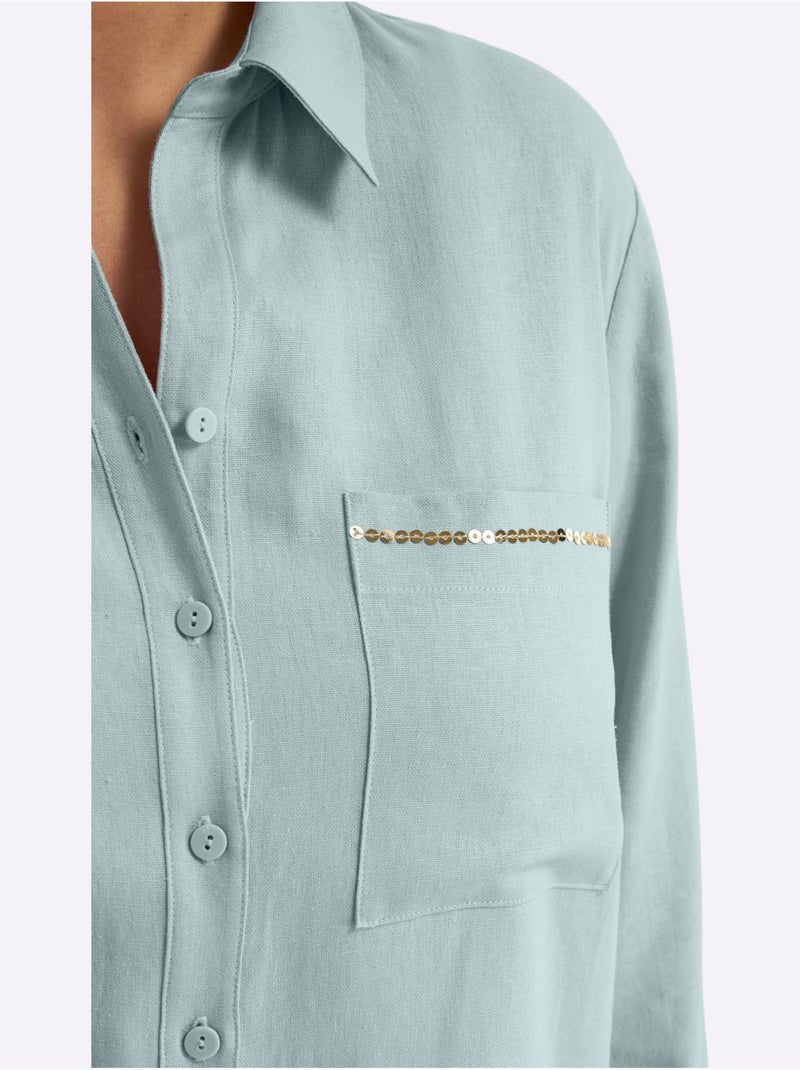 Chemisier En Lin Mélange Lin Et Viscose - Taille Standard - Sheego Vert - Kiabi