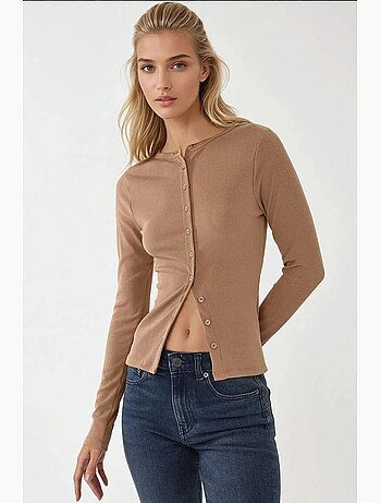 Chemisier en maille texturée à manches longues coupe ajustée avec boutons hiccup
