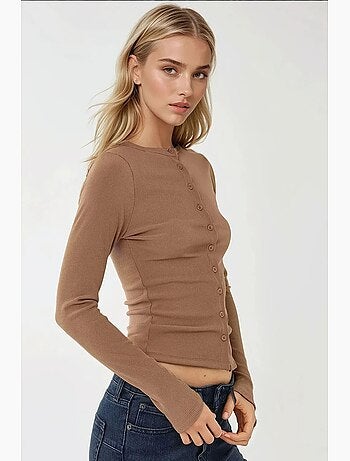 Chemisier en maille texturée à manches longues coupe ajustée avec boutons hiccup