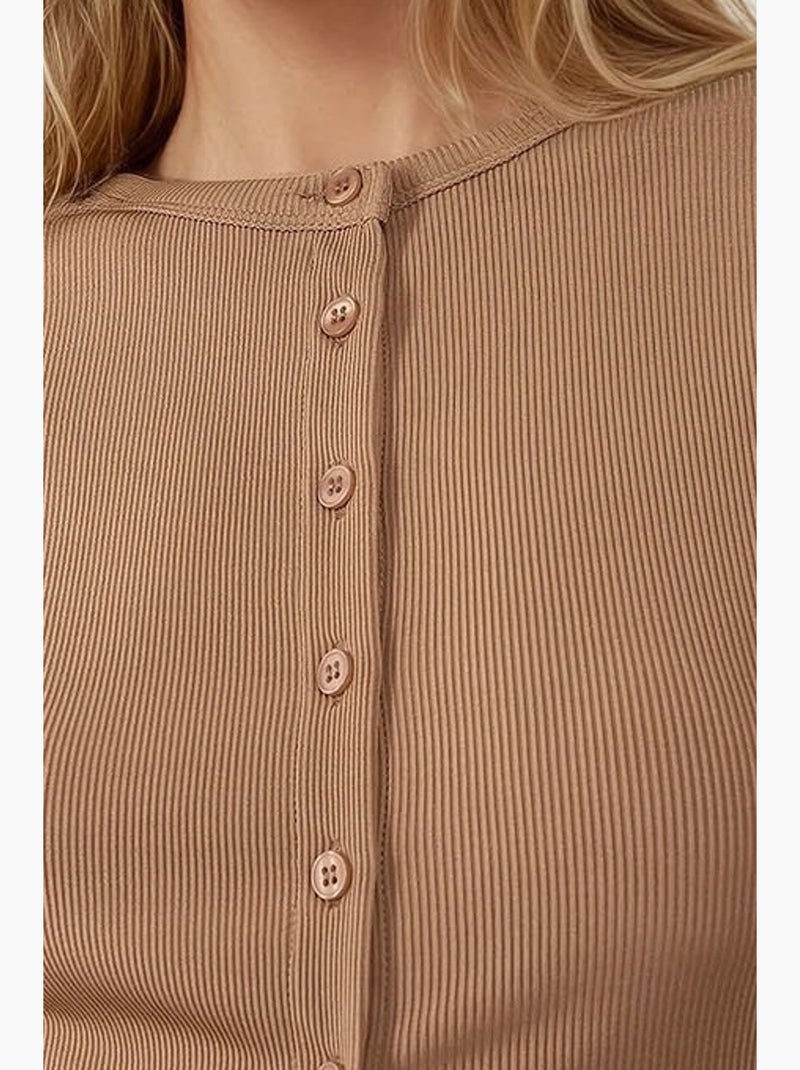 Chemisier en maille texturée à manches longues coupe ajustée avec boutons hiccup Marron - Kiabi
