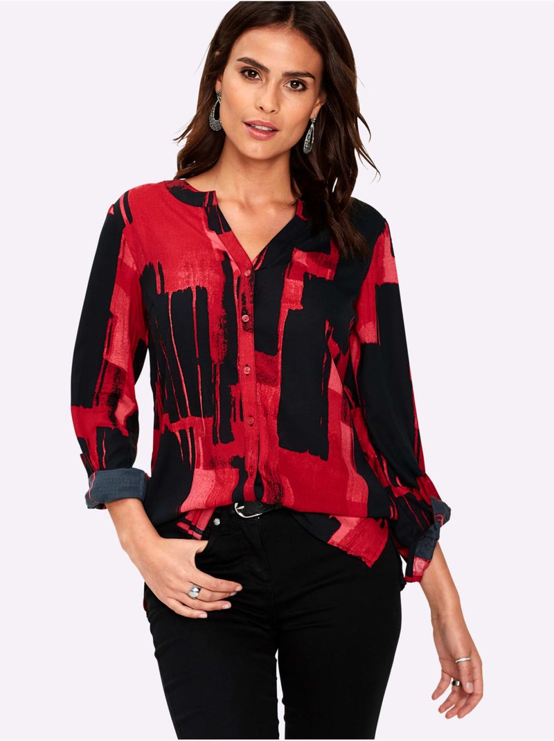 Chemisier En Polyester Recyclé - Taille Standard - Witt Noir Rouge - Kiabi