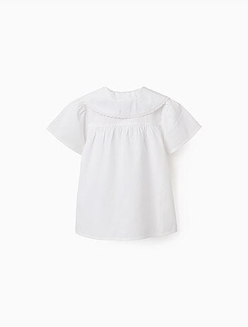 Chemisier en popeline à manches courtes et col maxi