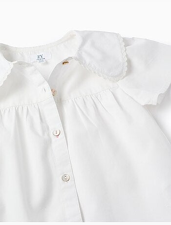 Chemisier en popeline à manches courtes et col maxi