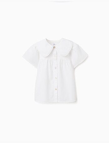 Chemisier en popeline à manches courtes et col maxi