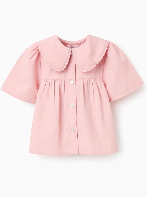 Chemisier en popeline à manches courtes et col maxi - Kiabi