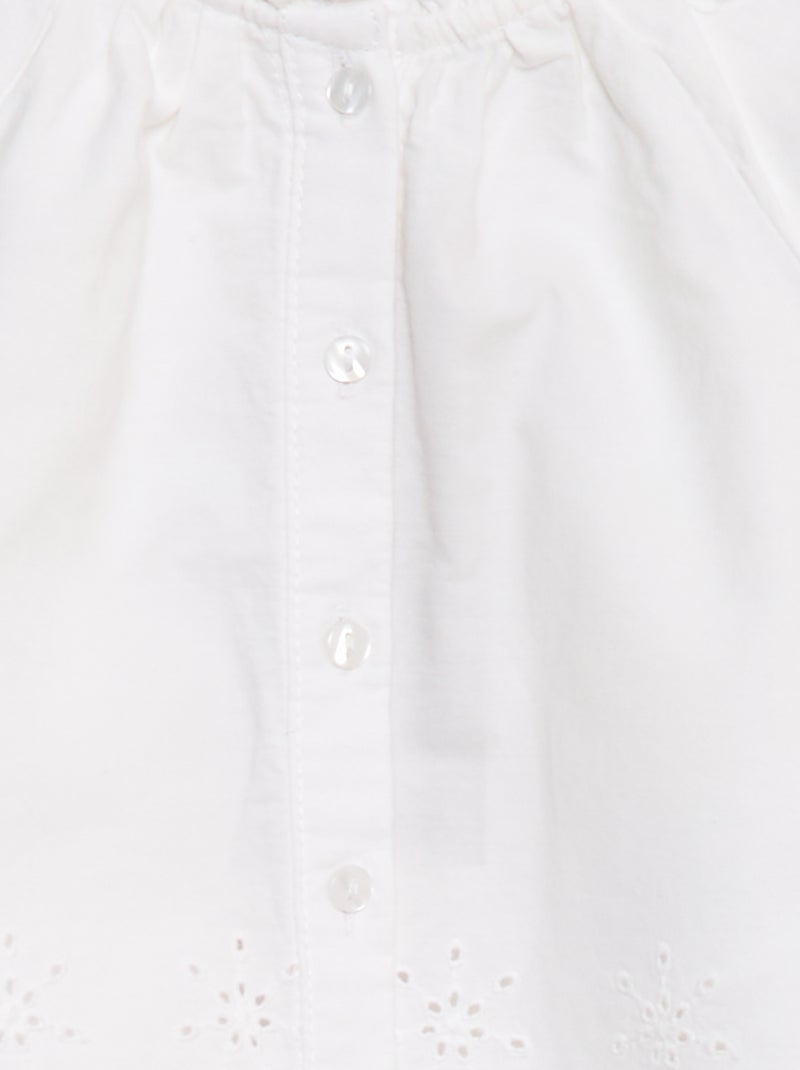 Chemisier en popeline avec borderies et col volanté Blanc - Kiabi