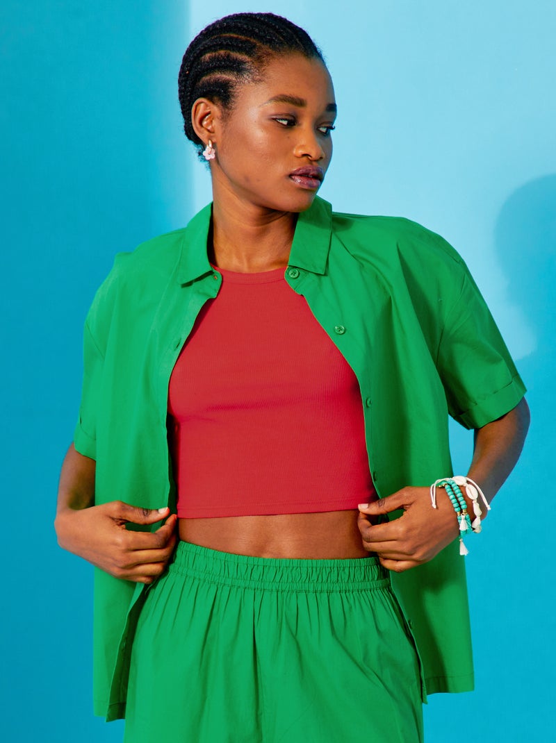 Chemisier en popeline de coton Vert - Kiabi
