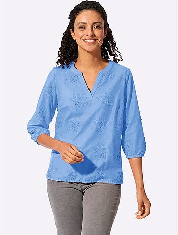 Chemisier en pur coton avec broderie florale et manches 3/4 - Taille standard - Witt