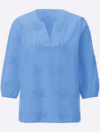 Chemisier en pur coton avec broderie florale et manches 3/4 - Taille standard - Witt