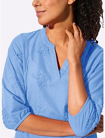 Chemisier en pur coton avec broderie florale et manches 3/4 - Taille standard - Witt
