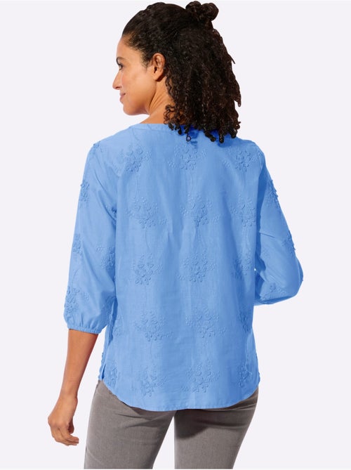 Chemisier en pur coton avec broderie florale et manches 3/4 - Taille standard - Witt - Kiabi