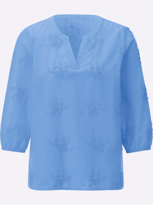 Chemisier en pur coton avec broderie florale et manches 3/4 - Taille standard - Witt - Kiabi