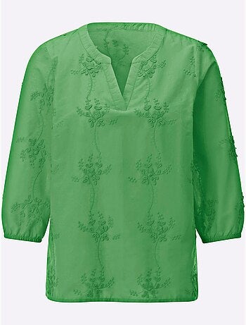 Chemisier en pur coton avec broderie florale et manches 3/4 - Taille standard - Witt