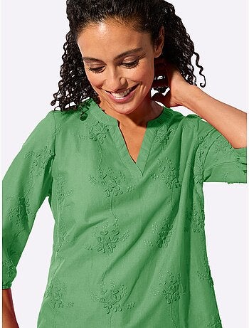 Chemisier en pur coton avec broderie florale et manches 3/4 - Taille standard - Witt